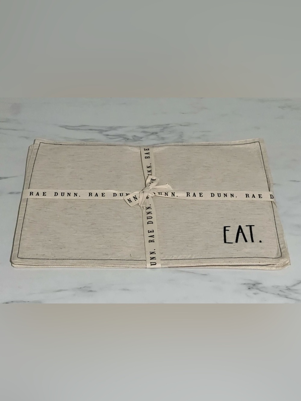 RAE DUNN 13"x19" Embroidered Cloth Placemats Set of 4 Eat Enjoy Drink Cheers NWT